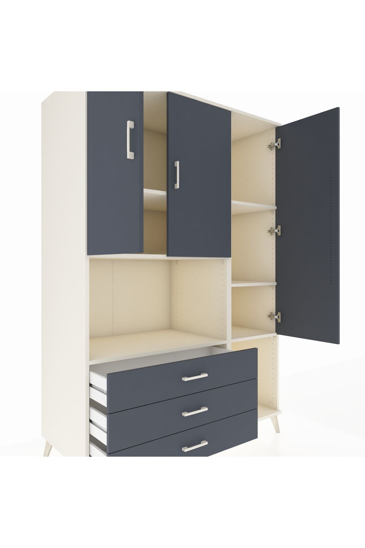 Kronos Dolap 6 Raflı 3 Çekmeceli 3 Kapaklı 132x59x195 Aytaşı-Antrasit/Antrasit