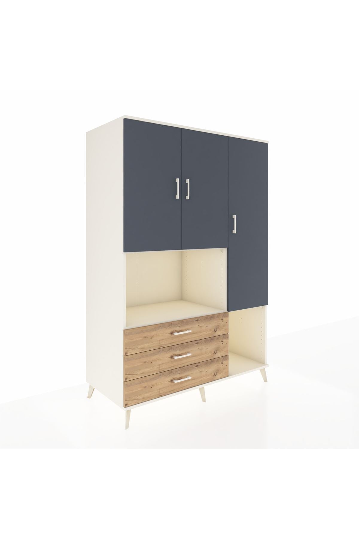 Kronos Dolap 6 Raflı 3 Çekmeceli 3 Kapaklı 132x59x195 Aytaşı-Antrasit/Çam