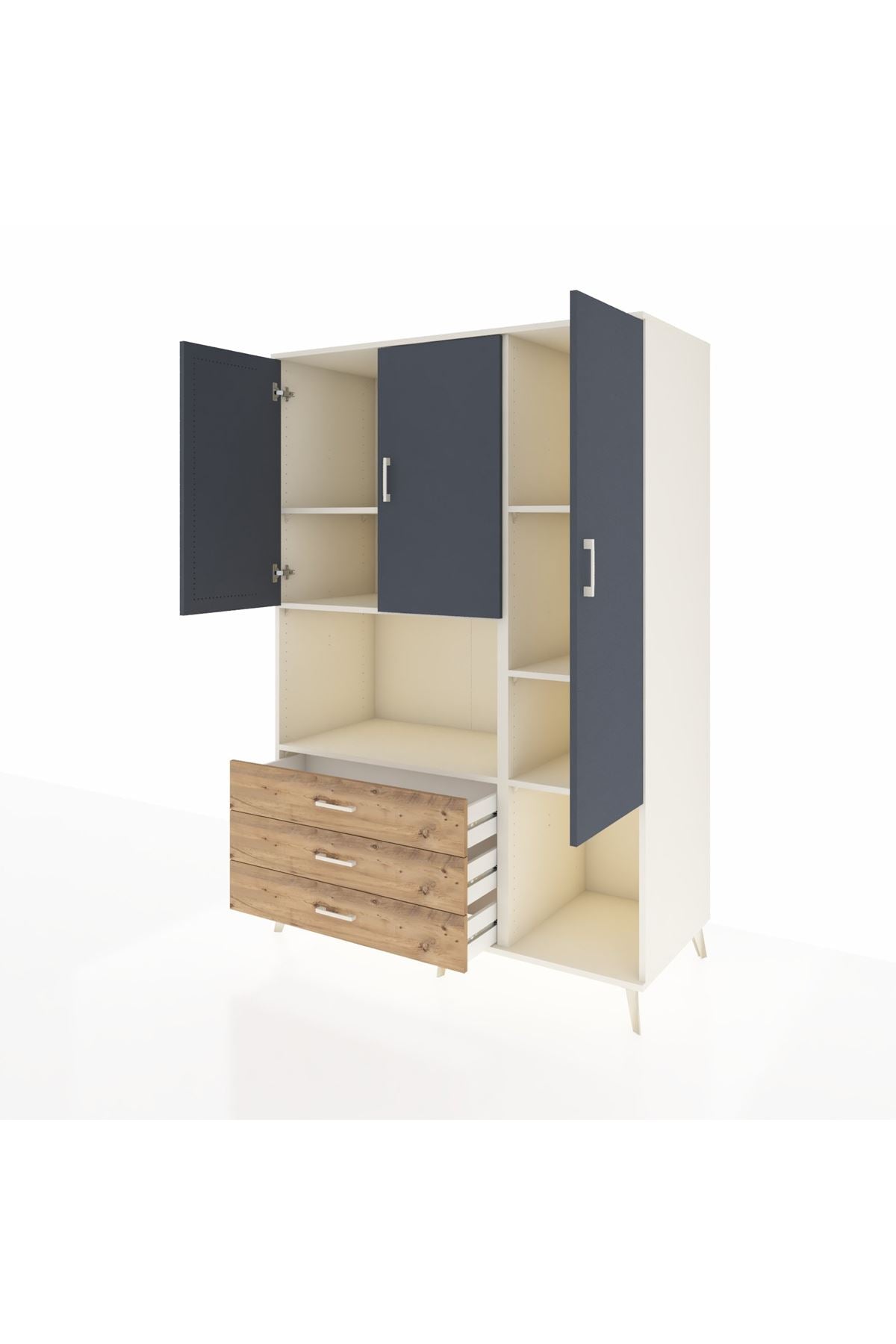 Kronos Dolap 6 Raflı 3 Çekmeceli 3 Kapaklı 132x59x195 Aytaşı-Antrasit/Çam