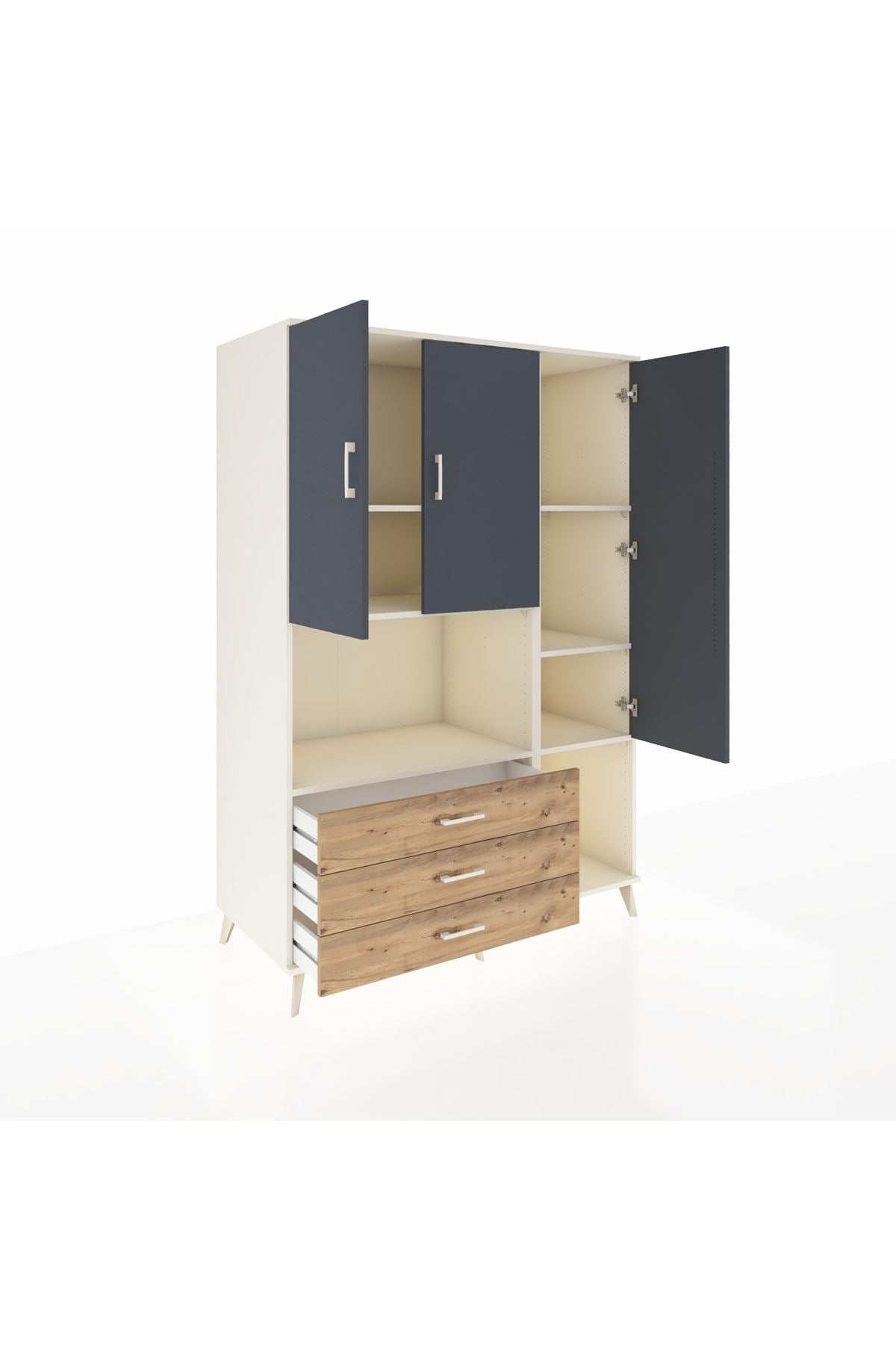 Kronos Dolap 6 Raflı 3 Çekmeceli 3 Kapaklı 132x59x195 Aytaşı-Antrasit/Çam