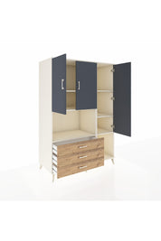 Kronos Dolap 6 Raflı 3 Çekmeceli 3 Kapaklı 132x59x195 Aytaşı-Antrasit/Çam