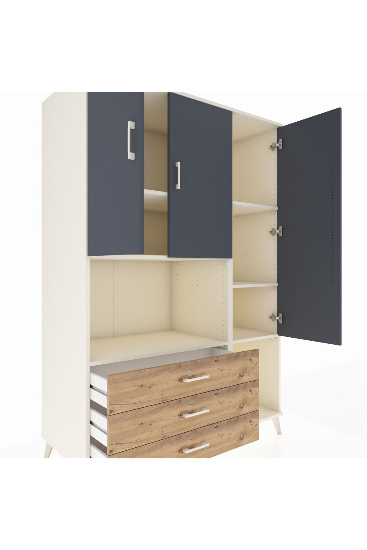 Kronos Dolap 6 Raflı 3 Çekmeceli 3 Kapaklı 132x59x195 Aytaşı-Antrasit/Çam