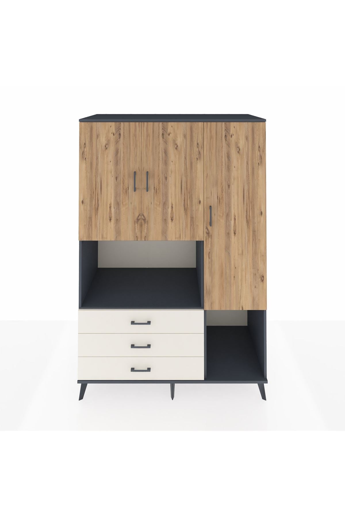 Kronos Dolap 6 Raflı 3 Çekmeceli 3 Kapaklı 132x59x195 Antrasit-Çam/Aytaşı