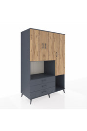 Kronos Dolap 6 Raflı 3 Çekmeceli 3 Kapaklı 132x59x195 Antrasit-Çam/Antrasit