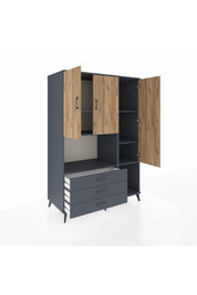 Kronos Dolap 6 Raflı 3 Çekmeceli 3 Kapaklı 132x59x195 Antrasit-Çam/Antrasit