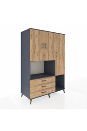 Kronos Dolap 6 Raflı 3 Çekmeceli 3 Kapaklı 132x59x195 Antrasit-Çam/Çam