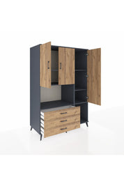 Kronos Dolap 6 Raflı 3 Çekmeceli 3 Kapaklı 132x59x195 Antrasit-Çam/Çam