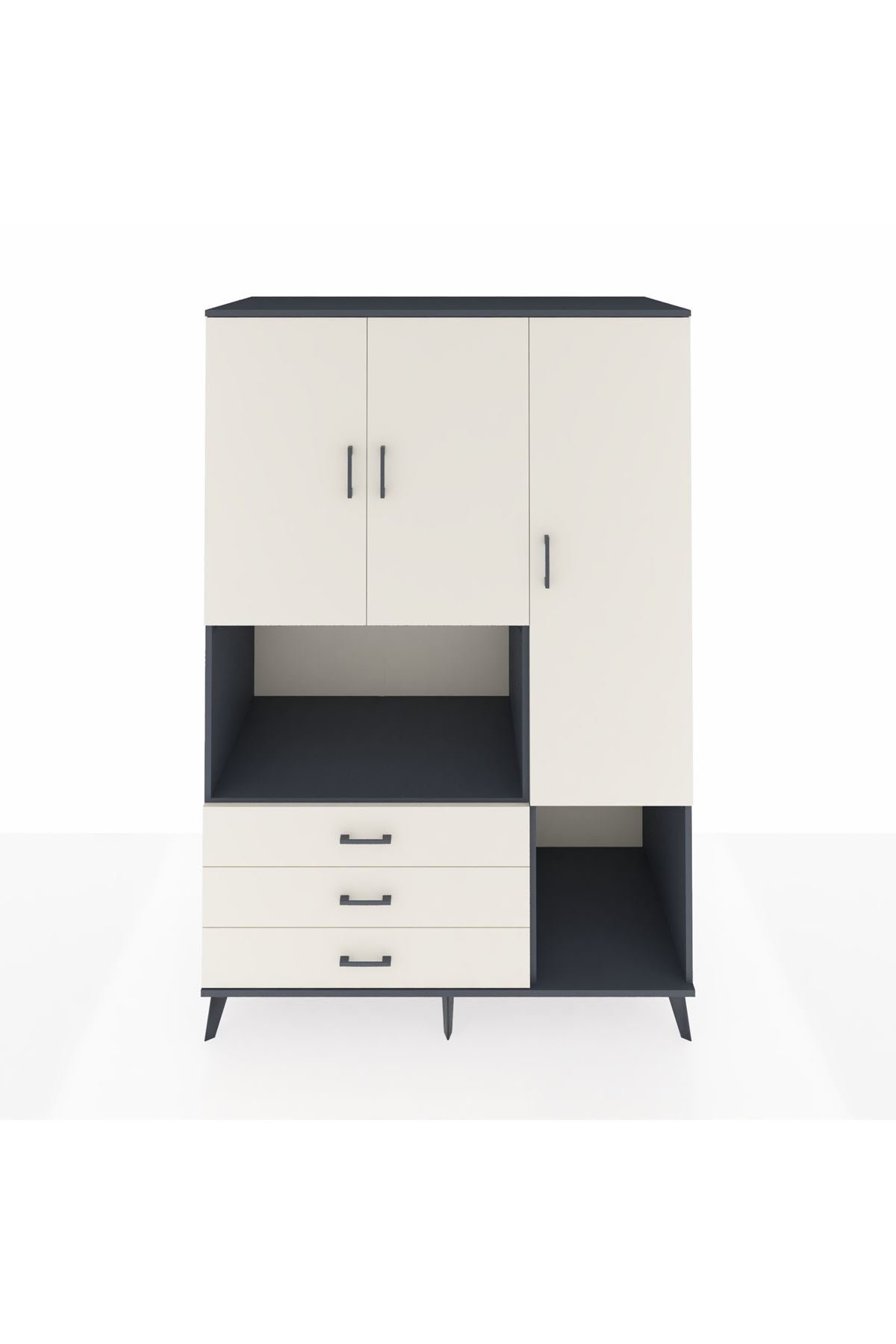 Kronos Dolap 6 Raflı 3 Çekmeceli 3 Kapaklı 132x59x195 Antrasit-Aytaşı/Aytaşı