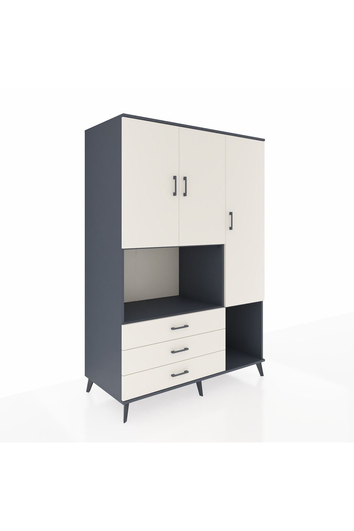 Kronos Dolap 6 Raflı 3 Çekmeceli 3 Kapaklı 132x59x195 Antrasit-Aytaşı/Aytaşı