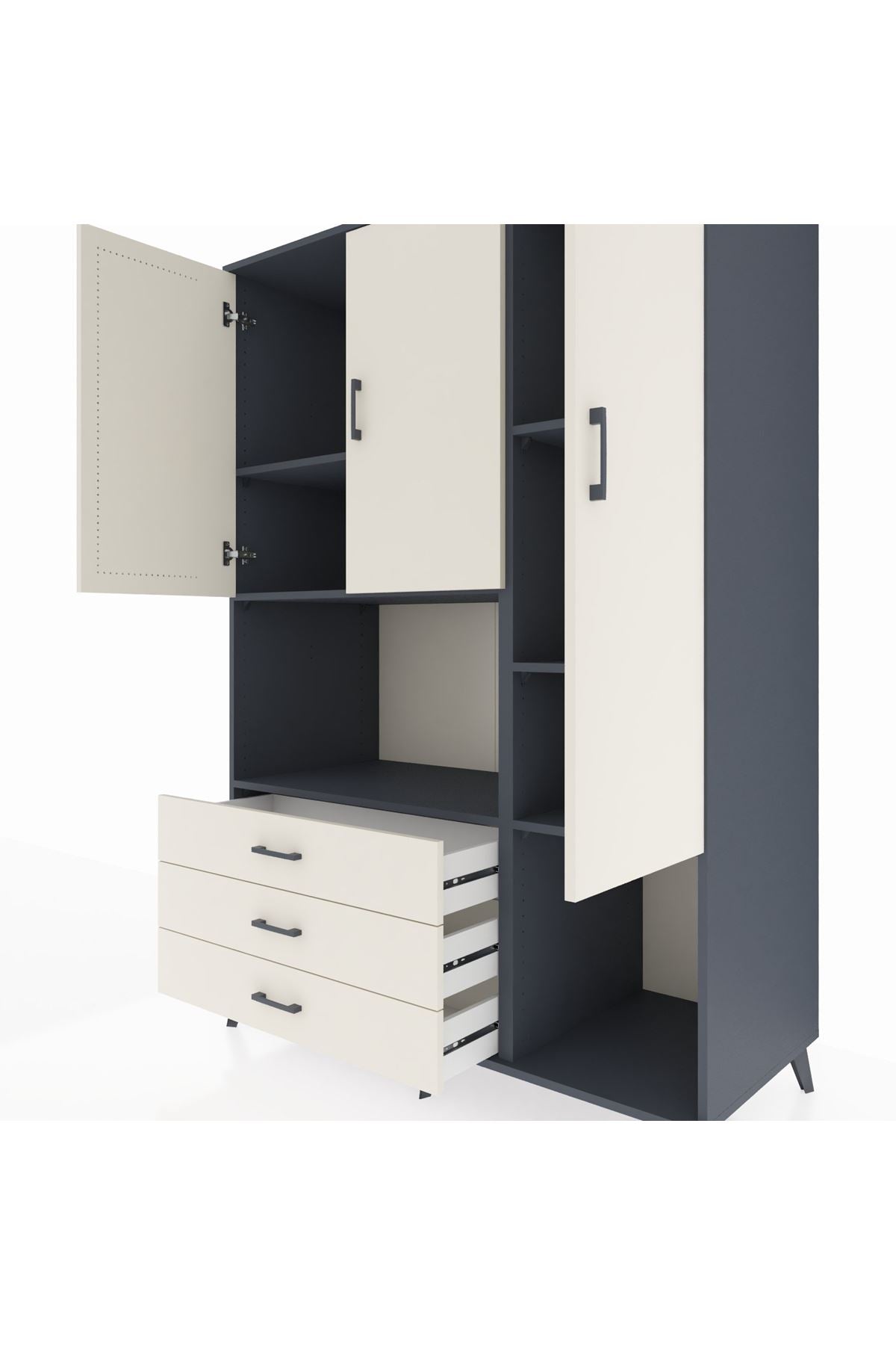 Kronos Dolap 6 Raflı 3 Çekmeceli 3 Kapaklı 132x59x195 Antrasit-Aytaşı/Aytaşı