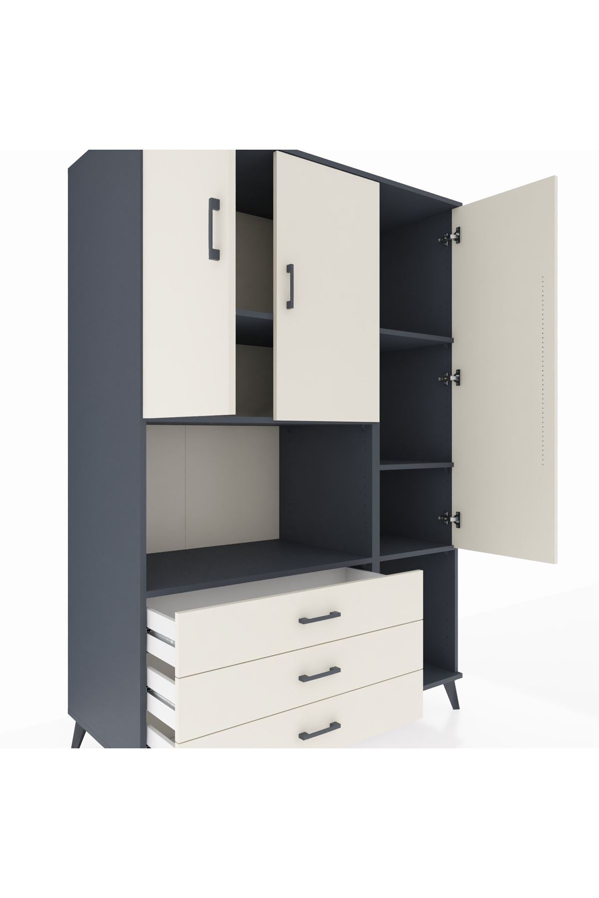Kronos Dolap 6 Raflı 3 Çekmeceli 3 Kapaklı 132x59x195 Antrasit-Aytaşı/Aytaşı