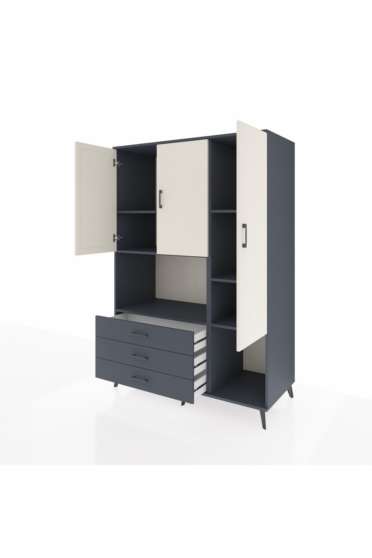 Kronos Dolap 6 Raflı 3 Çekmeceli 3 Kapaklı 132x59x195 Antrasit-Aytaşı/Antrasit