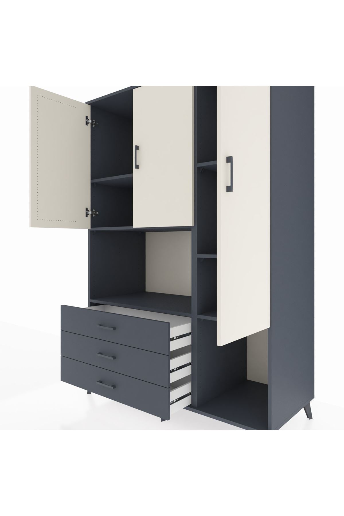 Kronos Dolap 6 Raflı 3 Çekmeceli 3 Kapaklı 132x59x195 Antrasit-Aytaşı/Antrasit