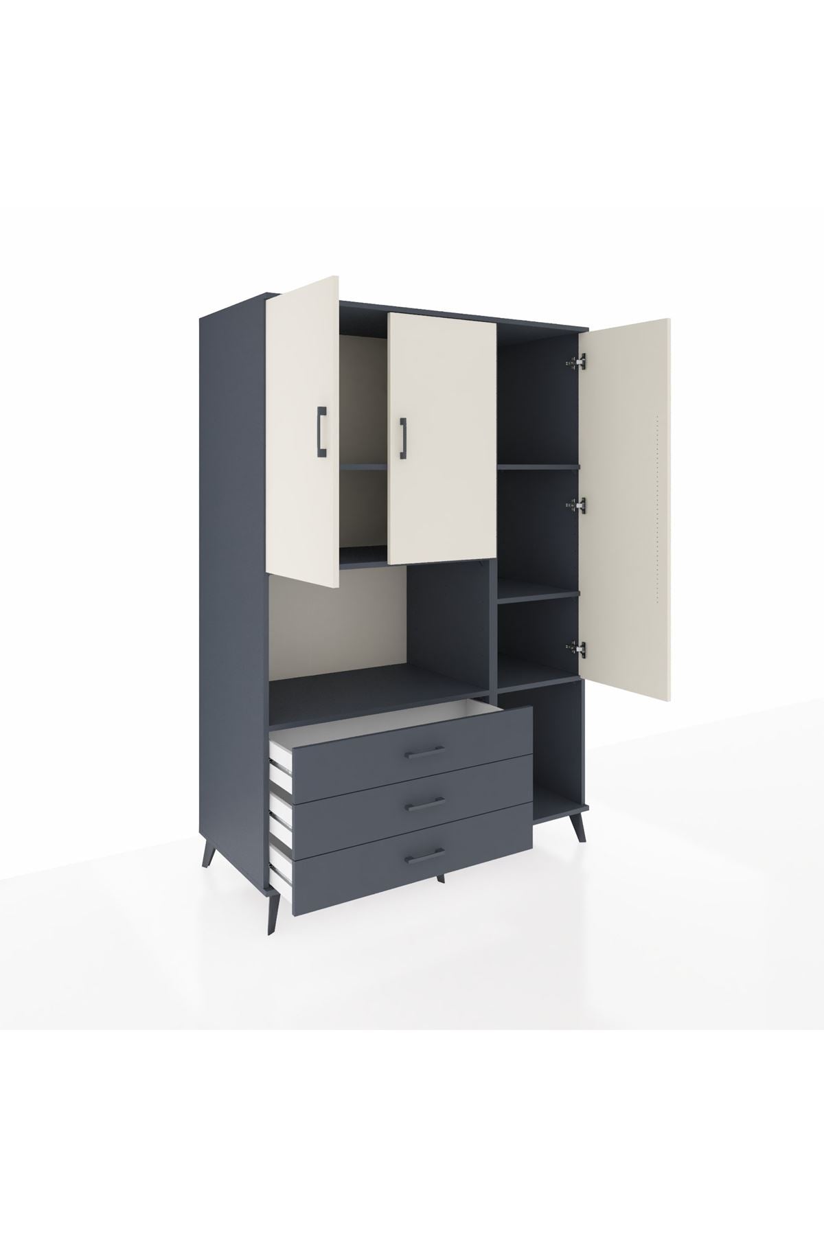 Kronos Dolap 6 Raflı 3 Çekmeceli 3 Kapaklı 132x59x195 Antrasit-Aytaşı/Antrasit