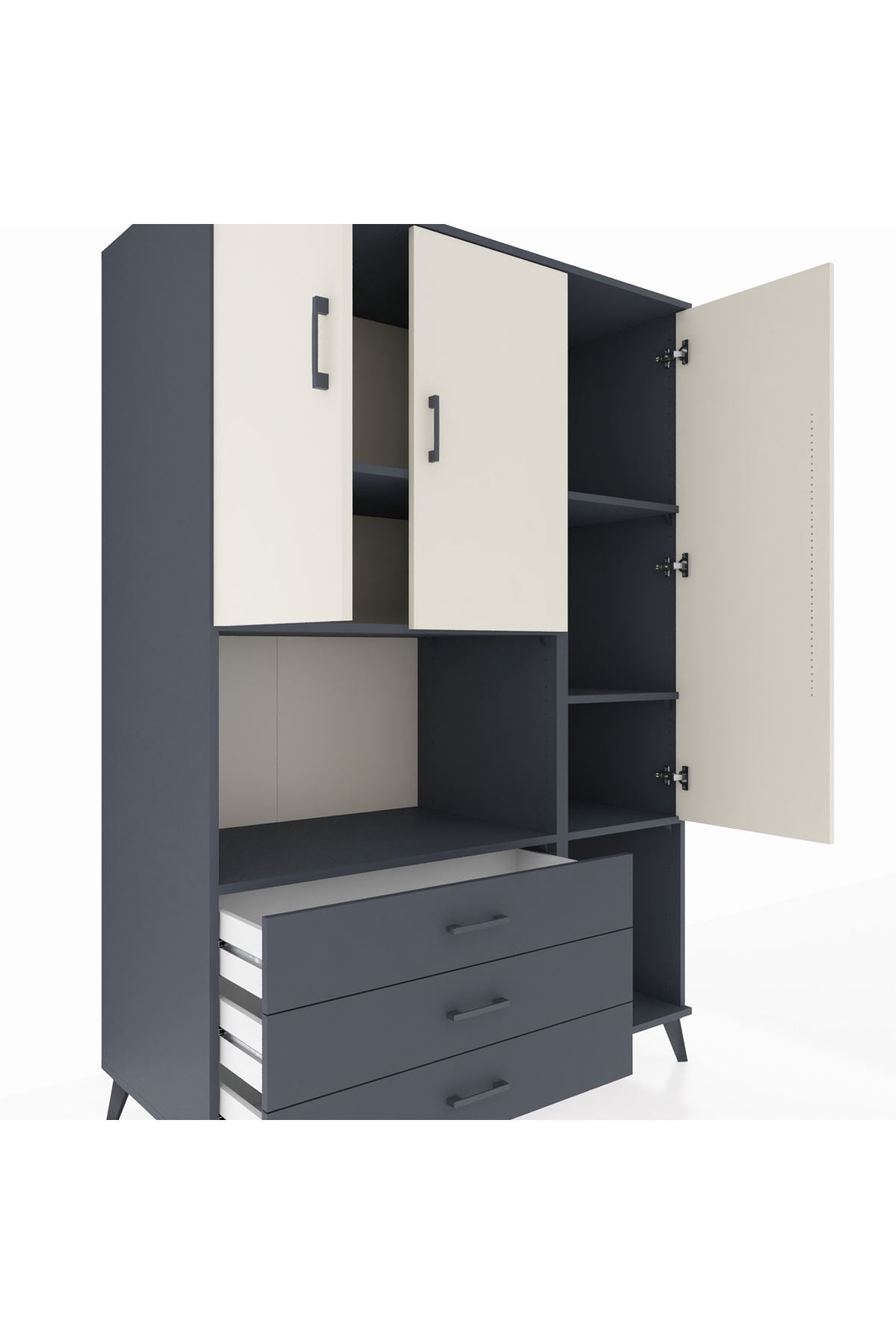 Kronos Dolap 6 Raflı 3 Çekmeceli 3 Kapaklı 132x59x195 Antrasit-Aytaşı/Antrasit