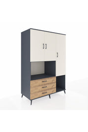 Kronos Dolap 6 Raflı 3 Çekmeceli 3 Kapaklı 132x59x195 Antrasit-Aytaşı/Çam