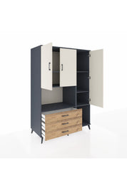 Kronos Dolap 6 Raflı 3 Çekmeceli 3 Kapaklı 132x59x195 Antrasit-Aytaşı/Çam