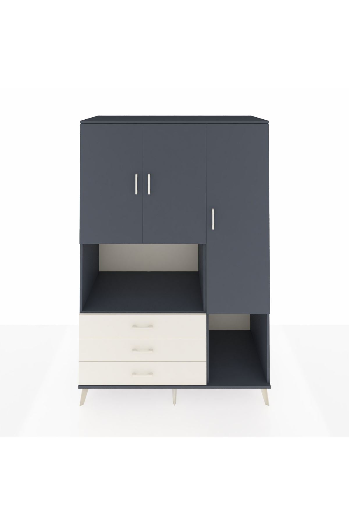 Kronos Dolap 6 Raflı 3 Çekmeceli 3 Kapaklı 132x59x195 Antrasit-Antrasit/Aytaşı