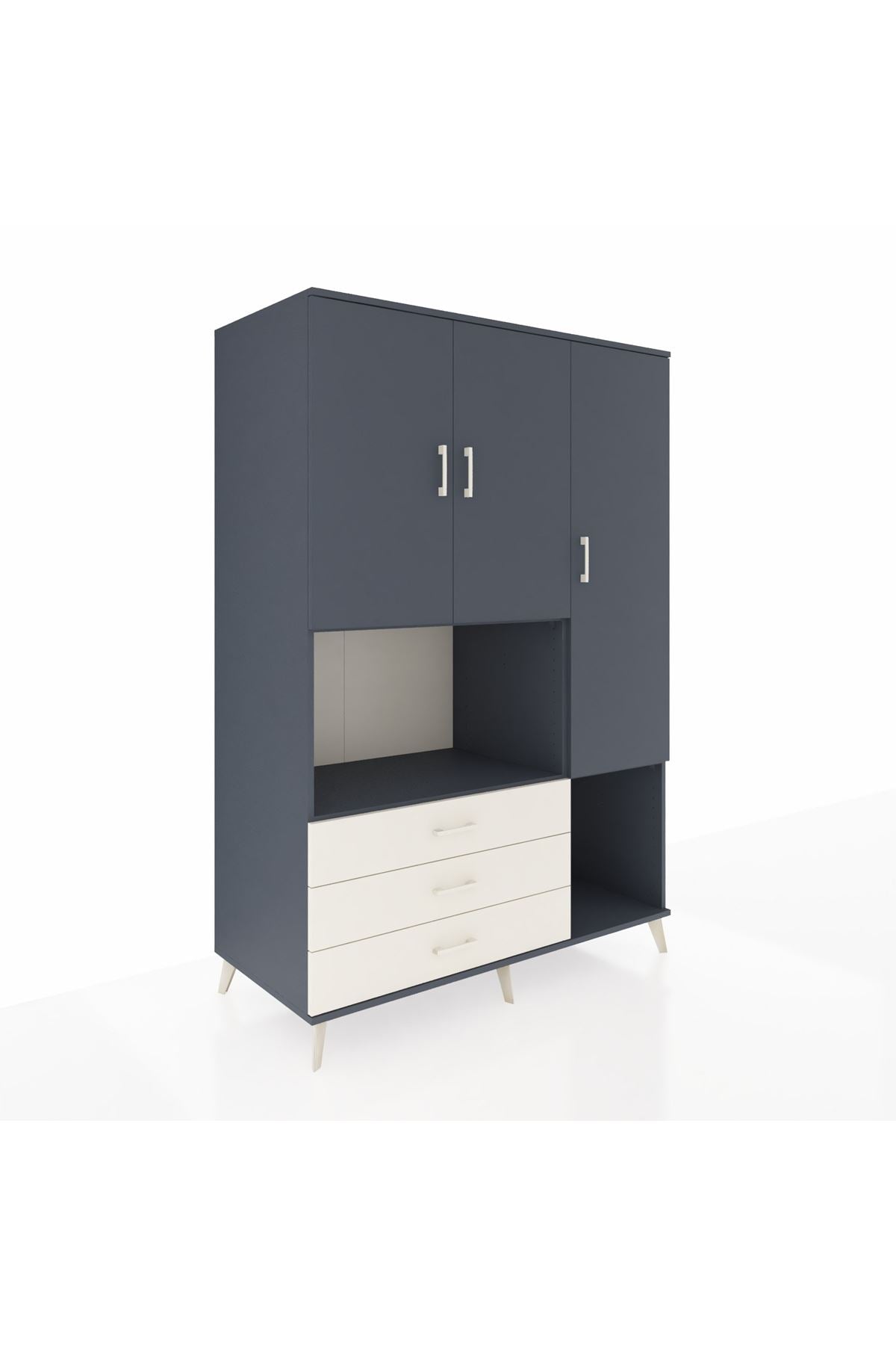 Kronos Dolap 6 Raflı 3 Çekmeceli 3 Kapaklı 132x59x195 Antrasit-Antrasit/Aytaşı