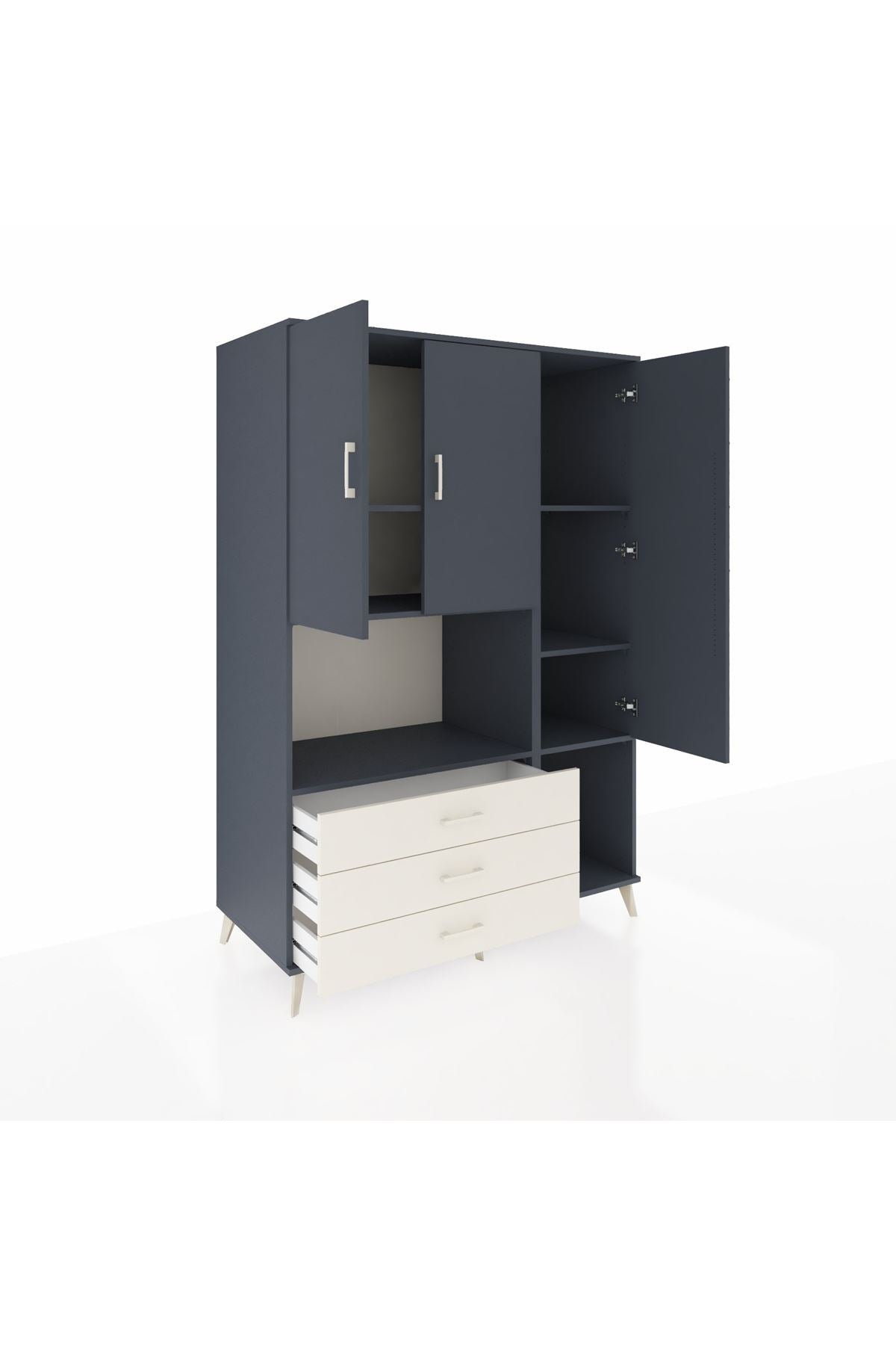 Kronos Dolap 6 Raflı 3 Çekmeceli 3 Kapaklı 132x59x195 Antrasit-Antrasit/Aytaşı