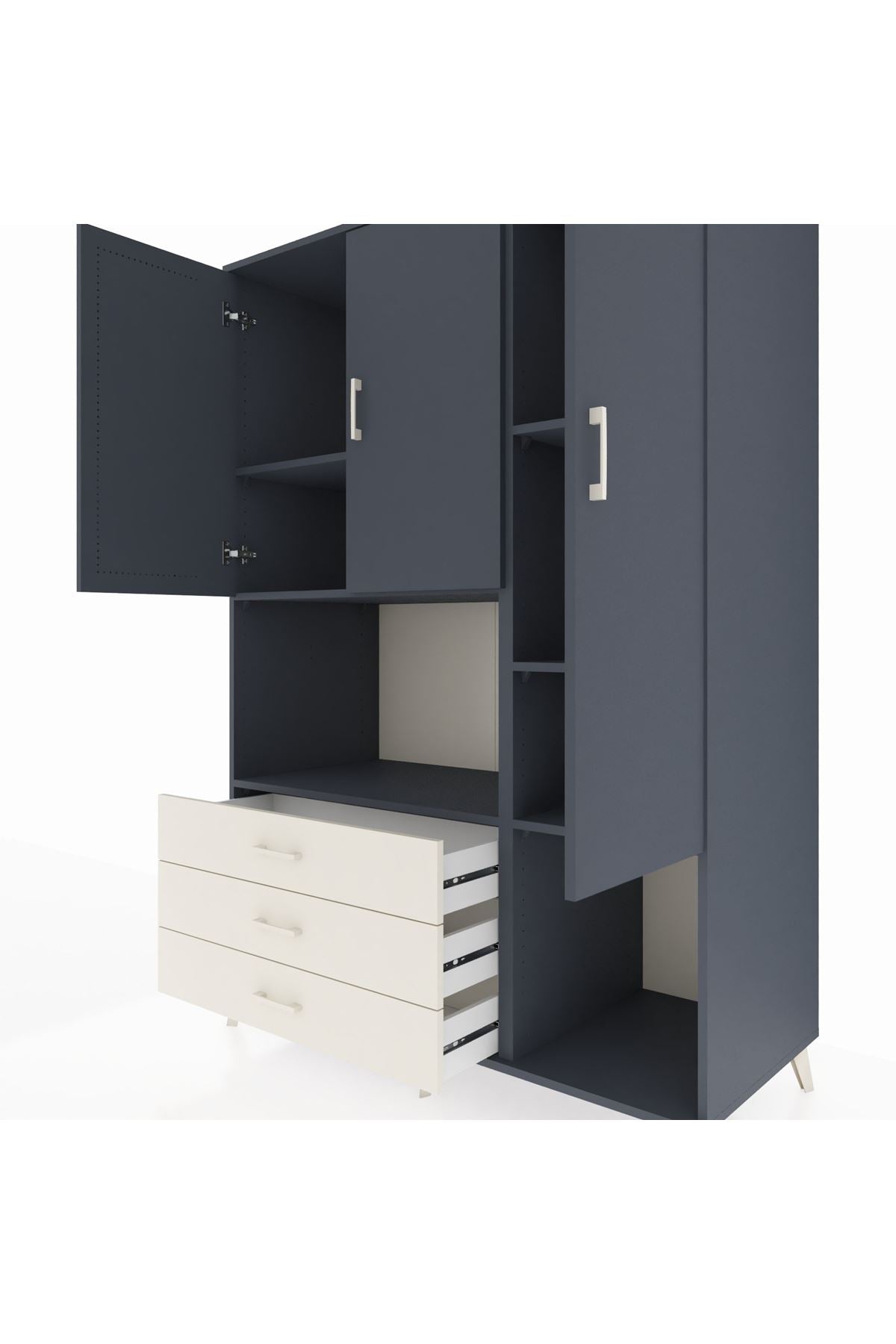 Kronos Dolap 6 Raflı 3 Çekmeceli 3 Kapaklı 132x59x195 Antrasit-Antrasit/Aytaşı