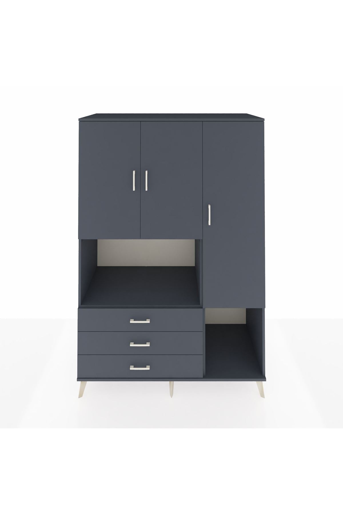 Kronos Dolap 6 Raflı 3 Çekmeceli 3 Kapaklı 132x59x195 Antrasit-Antrasit/Antrasit