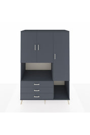 Kronos Dolap 6 Raflı 3 Çekmeceli 3 Kapaklı 132x59x195 Antrasit-Antrasit/Antrasit