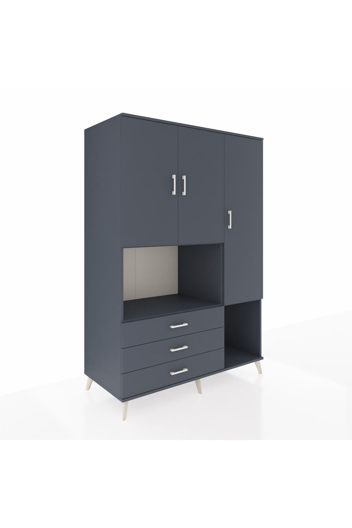 Kronos Dolap 6 Raflı 3 Çekmeceli 3 Kapaklı 132x59x195 Antrasit-Antrasit/Antrasit