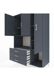 Kronos Dolap 6 Raflı 3 Çekmeceli 3 Kapaklı 132x59x195 Antrasit-Antrasit/Antrasit