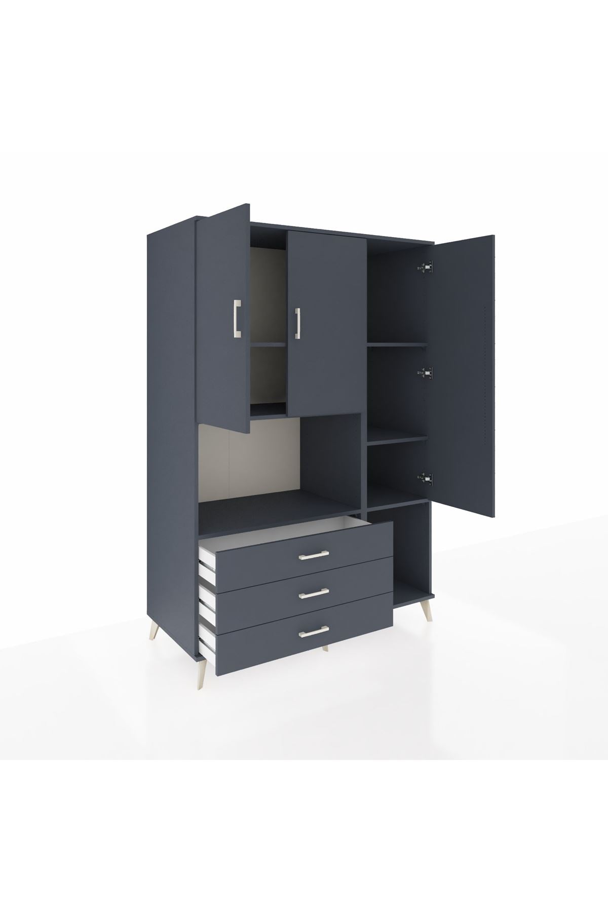 Kronos Dolap 6 Raflı 3 Çekmeceli 3 Kapaklı 132x59x195 Antrasit-Antrasit/Antrasit