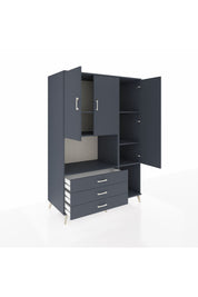 Kronos Dolap 6 Raflı 3 Çekmeceli 3 Kapaklı 132x59x195 Antrasit-Antrasit/Antrasit