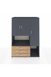 Kronos Dolap 6 Raflı 3 Çekmeceli 3 Kapaklı 132x59x195 Antrasit-Antrasit/Çam