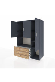 Kronos Dolap 6 Raflı 3 Çekmeceli 3 Kapaklı 132x59x195 Antrasit-Antrasit/Çam