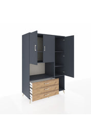 Kronos Dolap 6 Raflı 3 Çekmeceli 3 Kapaklı 132x59x195 Antrasit-Antrasit/Çam