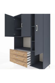 Kronos Dolap 6 Raflı 3 Çekmeceli 3 Kapaklı 132x59x195 Antrasit-Antrasit/Çam