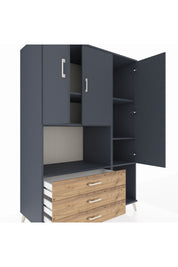 Kronos Dolap 6 Raflı 3 Çekmeceli 3 Kapaklı 132x59x195 Antrasit-Antrasit/Çam