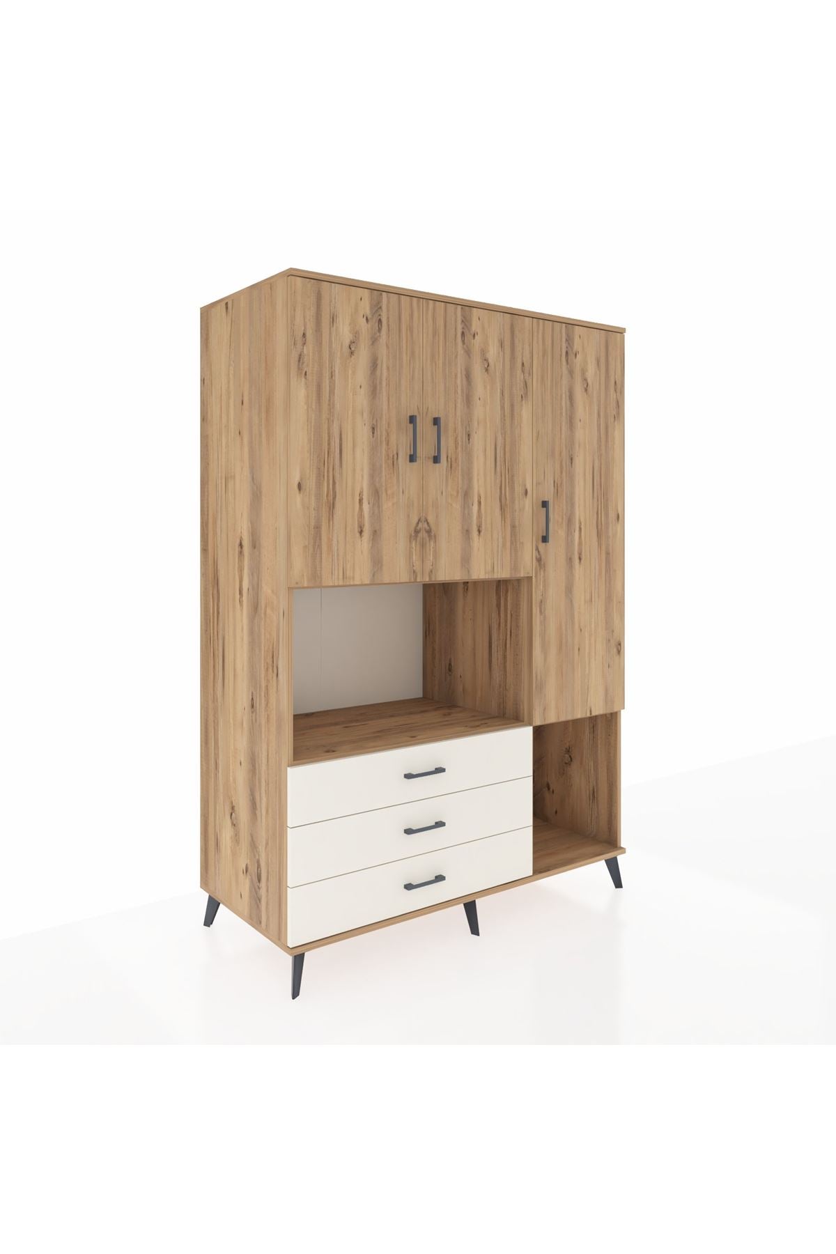 Kronos Dolap 6 Raflı 3 Çekmeceli 3 Kapaklı 132x59x195 Çam-Çam/Aytaşı