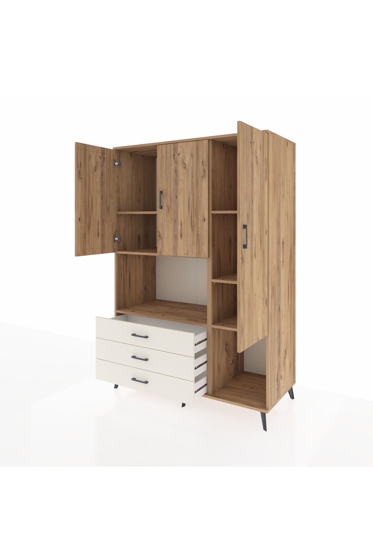 Kronos Dolap 6 Raflı 3 Çekmeceli 3 Kapaklı 132x59x195 Çam-Çam/Aytaşı