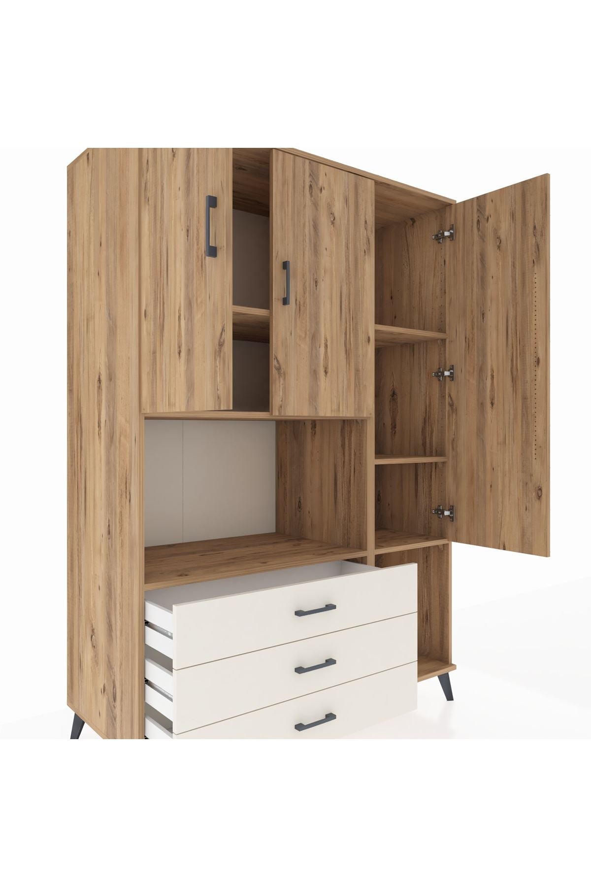 Kronos Dolap 6 Raflı 3 Çekmeceli 3 Kapaklı 132x59x195 Çam-Çam/Aytaşı