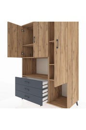 Kronos Dolap 6 Raflı 3 Çekmeceli 3 Kapaklı 132x59x195 Çam-Çam/Antrasit