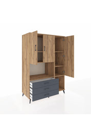 Kronos Dolap 6 Raflı 3 Çekmeceli 3 Kapaklı 132x59x195 Çam-Çam/Antrasit