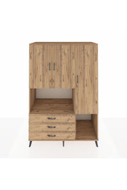 Kronos Dolap 6 Raflı 3 Çekmeceli 3 Kapaklı 132x59x195 Çam-Çam/Çam