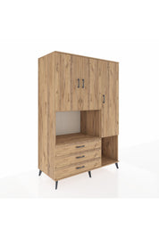 Kronos Dolap 6 Raflı 3 Çekmeceli 3 Kapaklı 132x59x195 Çam-Çam/Çam