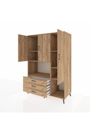 Kronos Dolap 6 Raflı 3 Çekmeceli 3 Kapaklı 132x59x195 Çam-Çam/Çam