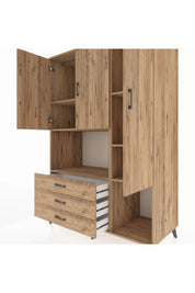 Kronos Dolap 6 Raflı 3 Çekmeceli 3 Kapaklı 132x59x195 Çam-Çam/Çam