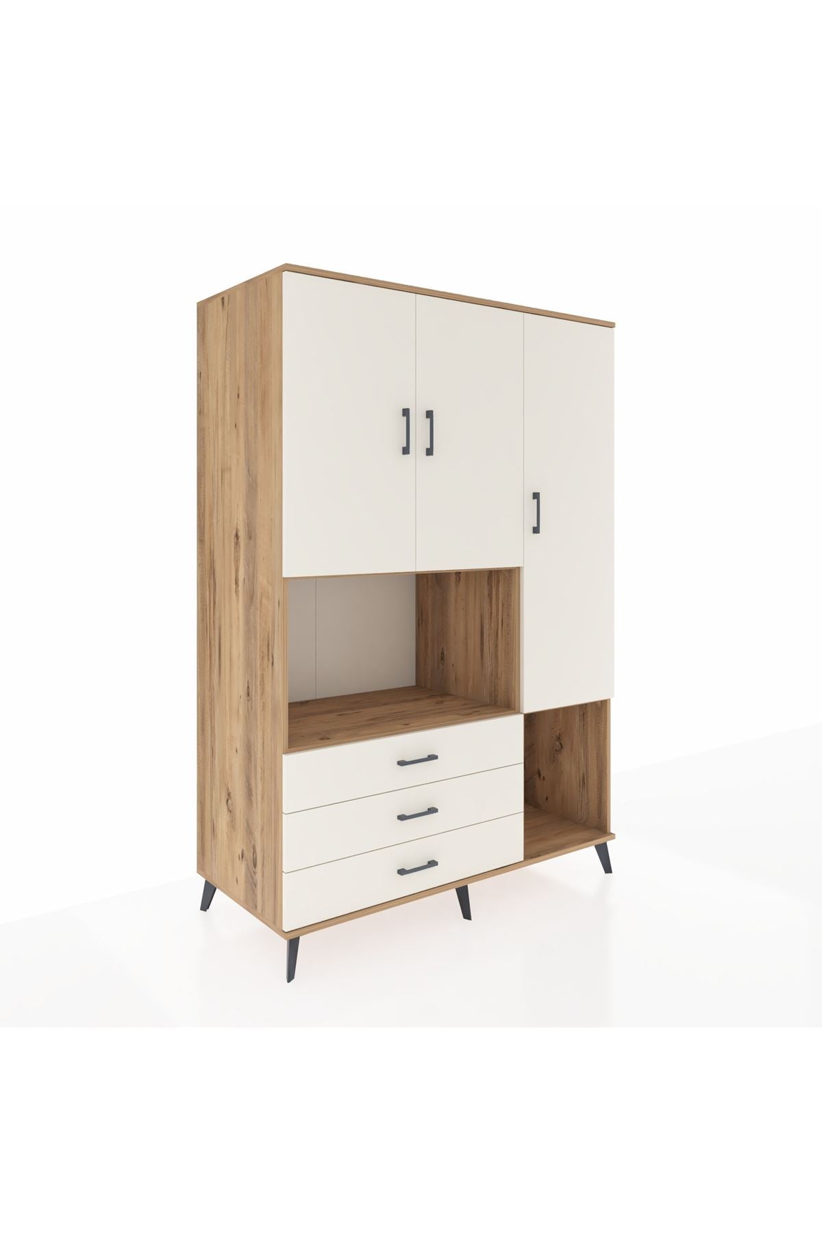 Kronos Dolap 6 Raflı 3 Çekmeceli 3 Kapaklı 132x59x195 Çam-Aytaşı/Aytaşı