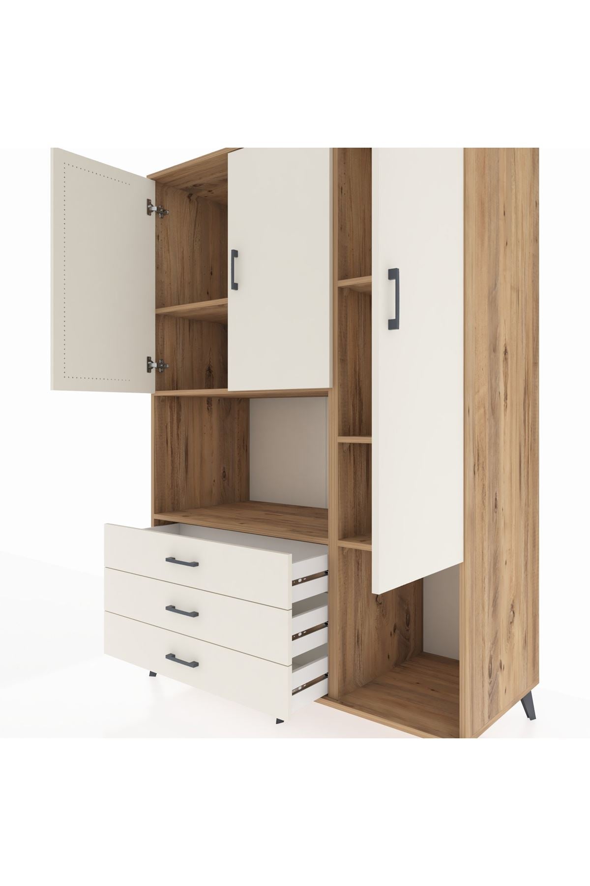 Kronos Dolap 6 Raflı 3 Çekmeceli 3 Kapaklı 132x59x195 Çam-Aytaşı/Aytaşı