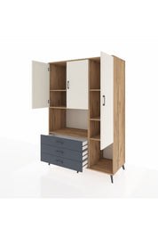 Kronos Dolap 6 Raflı 3 Çekmeceli 3 Kapaklı 132x59x195 Çam-Aytaşı/Antrasit