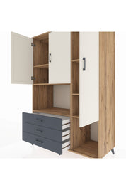 Kronos Dolap 6 Raflı 3 Çekmeceli 3 Kapaklı 132x59x195 Çam-Aytaşı/Antrasit