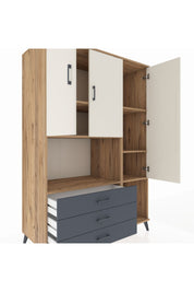 Kronos Dolap 6 Raflı 3 Çekmeceli 3 Kapaklı 132x59x195 Çam-Aytaşı/Antrasit